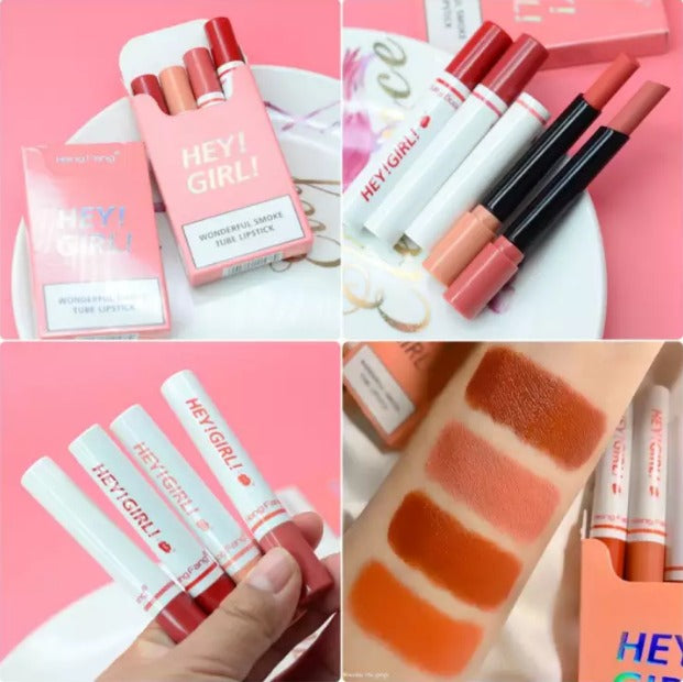 4-in-1 Trending Lipstick Set β Cigarette-Shaped Matte Lipsticks, Long-Lasting, Easy to Apply, Non-Sticky & Fade-Resistant Lip Gloss for Makeup Lovers