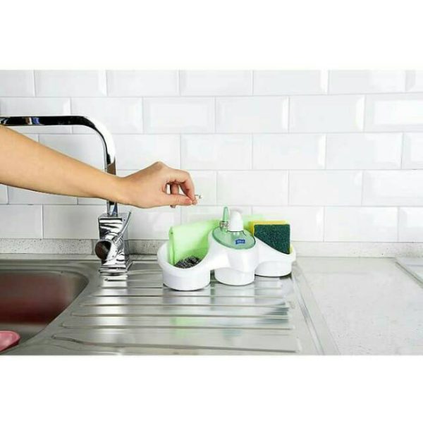 3-in-1 Soap Dispenser & Sponge Holder for Kitchen – Plastic (Random Color) | Space-Saving & Stylish
