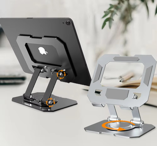 360° Rotating Metal Tablet & Mobile Stand – Adjustable, Foldable, and Portable Desk Mount with Cooling Design