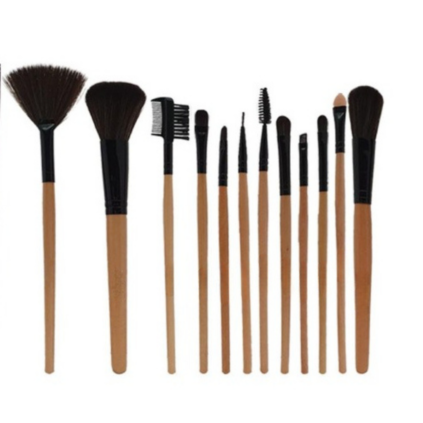 12-Piece Professional Makeup Brush Set with Roll-Up Pouch – Soft Bristles & Wooden Handles