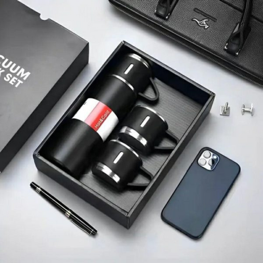 Stainless Steel Vacuum Flask Bottle & Cup Set – Insulated Thermos (Random Color)