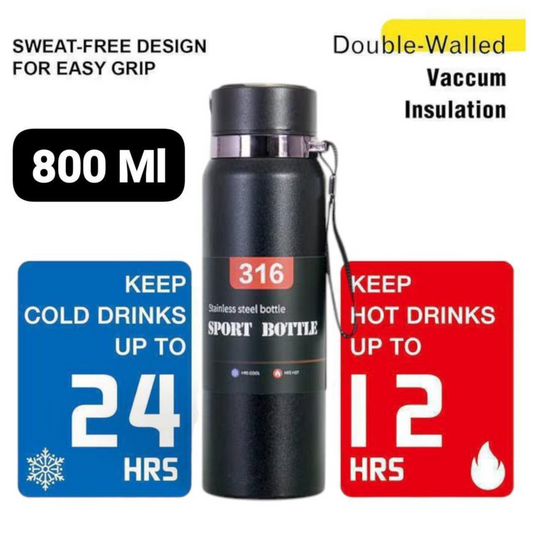 Insulated Stainless Steel Water Bottle - 12hr Hot & Cold Retention, Leakproof