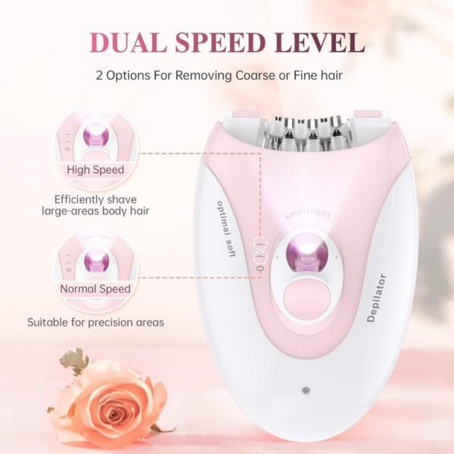 Daling DL-6032 Cordless Ladies Epilator – Painless Hair Removal for Legs, Arms, Underarms | Rechargeable & 2-Speed