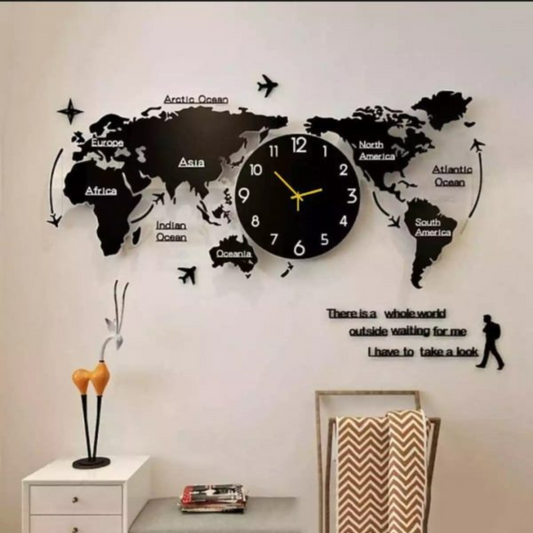 3d Digital World Map Wooden Wall Clock
