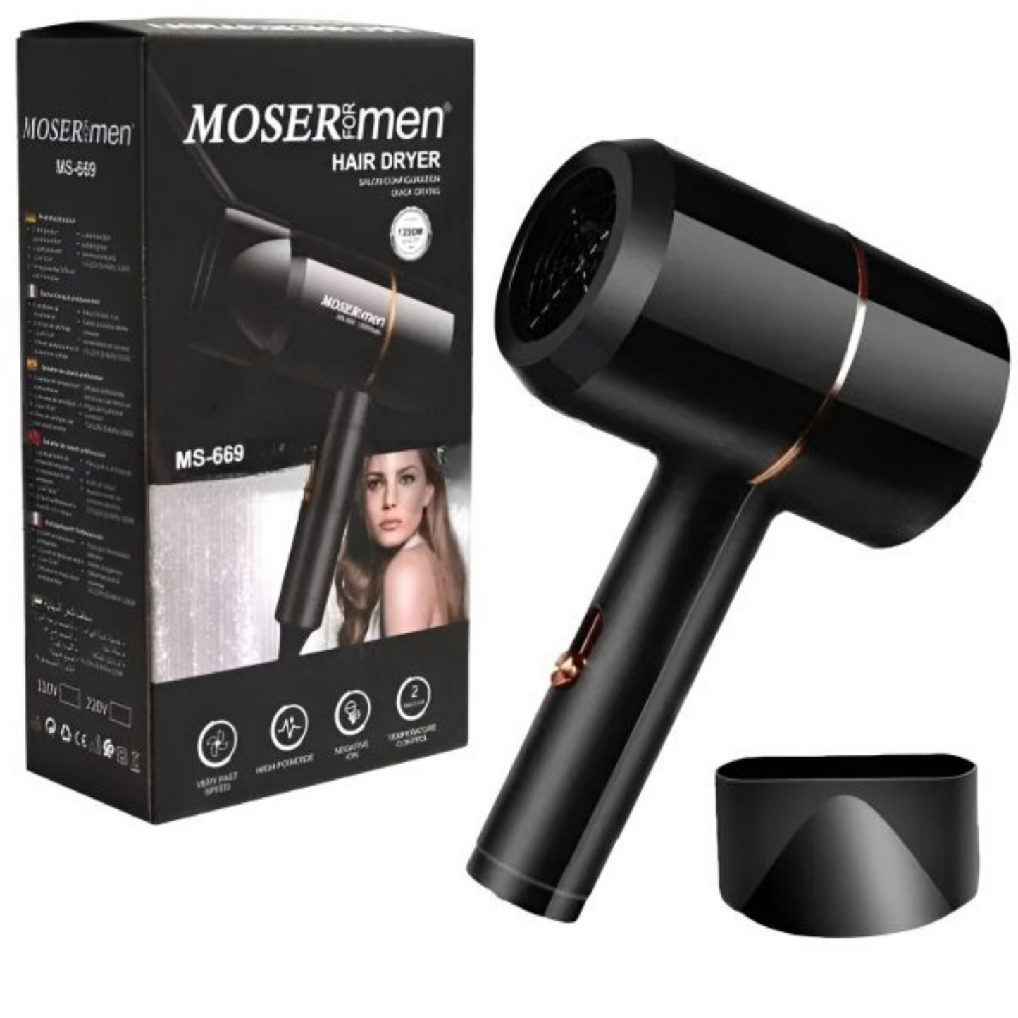 Mosermen 1200W Hair Dryer MS-669 – Fast Drying, Hot/Cold Settings | For Men & Women
