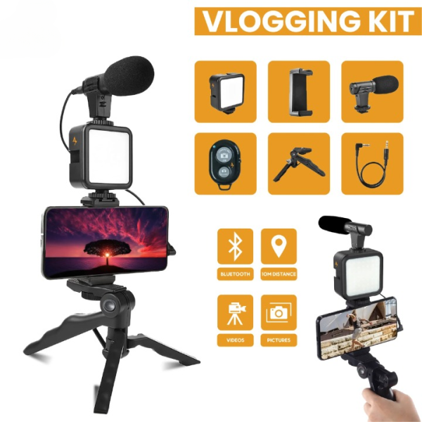 AY-49 Vlogger Video Making Kit | Microphone, LED Light, Mini Tripod & Mobile Holder