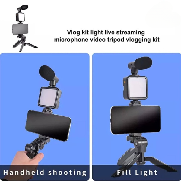 AY-49 Vlogger Video Making Kit | Microphone, LED Light, Mini Tripod & Mobile Holder