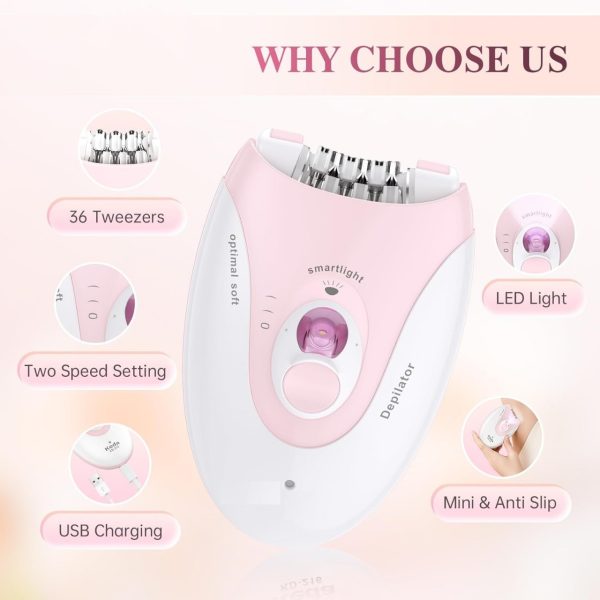 Daling DL-6032 Cordless Ladies Epilator – Painless Hair Removal for Legs, Arms, Underarms | Rechargeable & 2-Speed