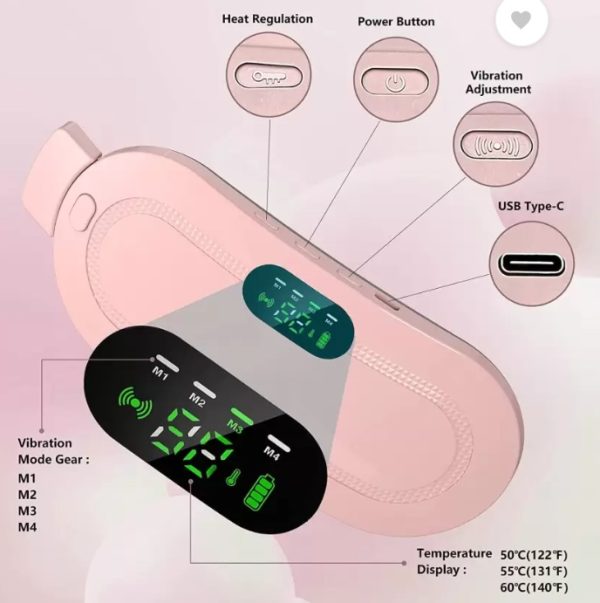 Digital Period Pad - Heating & Vibrating Therapy for Menstrual Cramp Relief | 3 Heat & 4 Massage Modes
