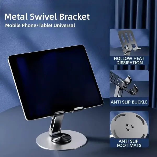 360° Rotating Mobile Stand – Adjustable Phone Holder for Desk, Broadcast & Lazy Viewing | Stainless Steel
