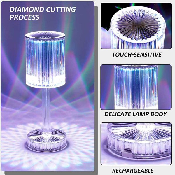 Crystal Touch Table Lamp, Led Night Light Bedside Lamp With Usb Charging Port For Living Room Bedroom