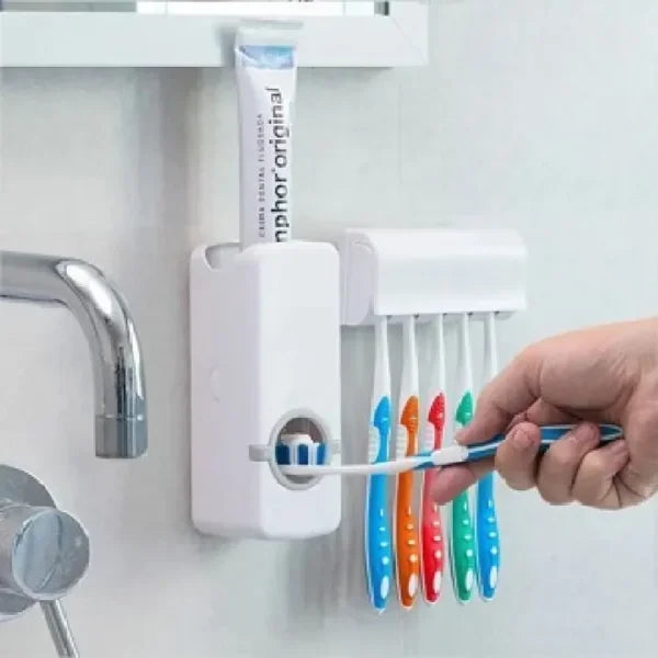 Wall Mounted Automatic Toothpaste Dispenser with 5-Brush Holder – Hands-Free, No-Mess Oral Care Solution