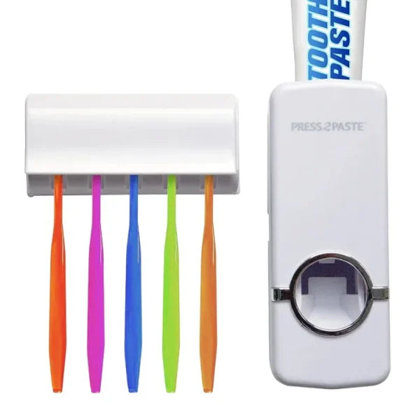 Wall Mounted Automatic Toothpaste Dispenser with 5-Brush Holder – Hands-Free, No-Mess Oral Care Solution