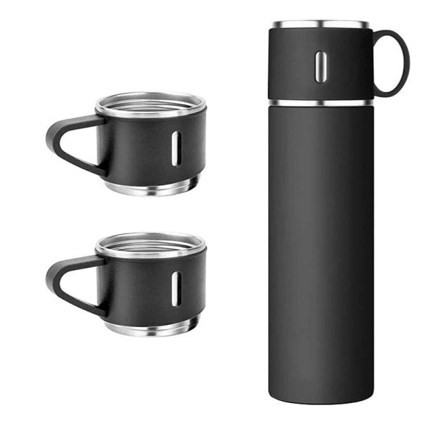 Stainless Steel Vacuum Flask Bottle & Cup Set – Insulated Thermos (Random Color)