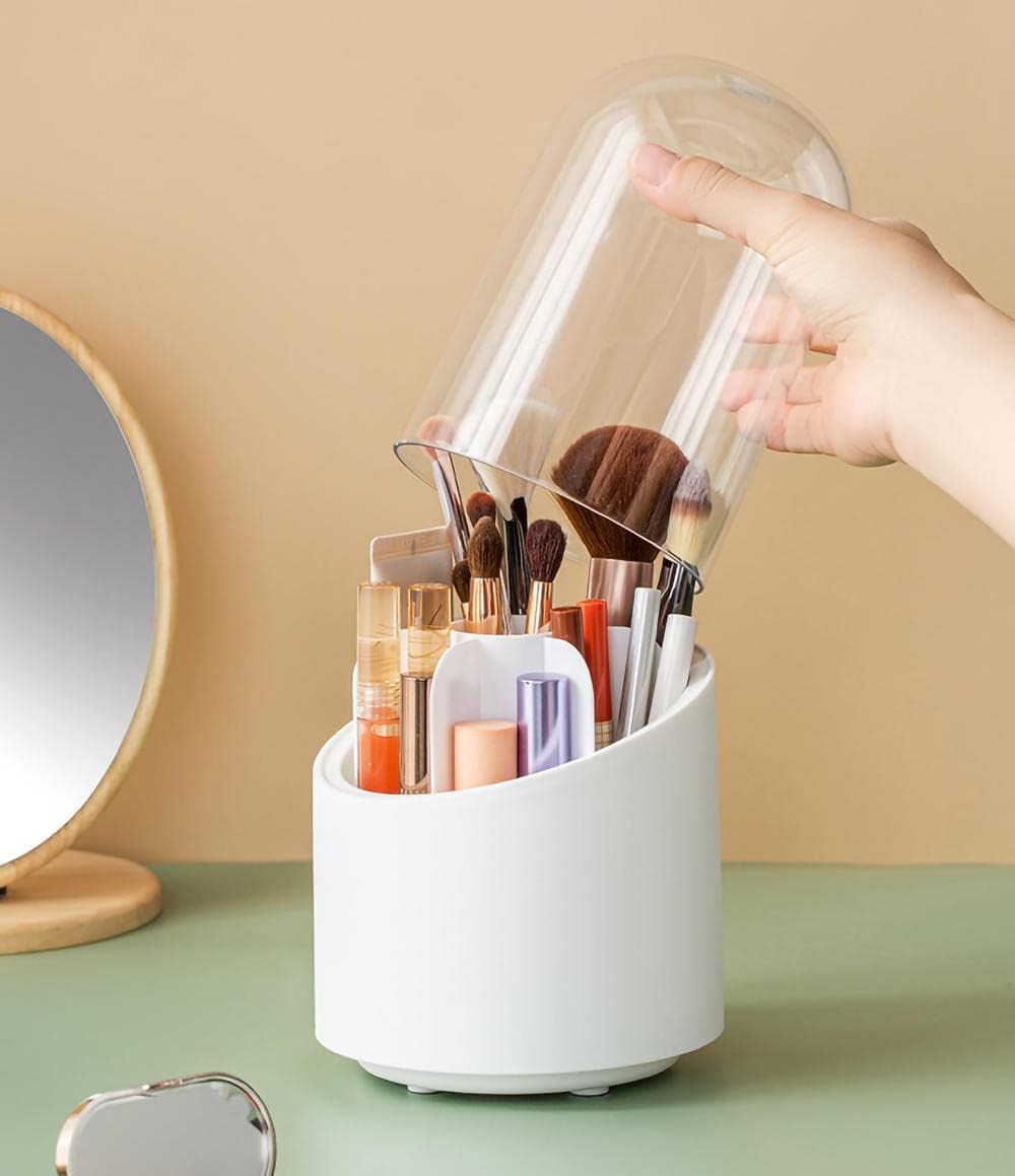 Brush Container Makeup Brush Holder Dust-proof Rotating Plastic Lipstick Eyebrow Pencil Vanity Supplies ( random color)