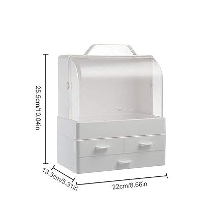 Makeup Organizer Modern Cosmetic White Storage Box | Portable Handle Fully Open Waterproof Lid Dust Proof 3 Drawers Great for Bathroom, Dresser, Counter top