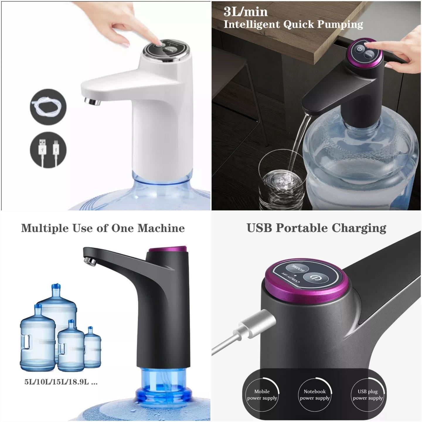 Touch Intelligent Electric Water Pump – Rechargeable Automatic Dispenser For Bottled Water With One-Touch Operation (Random Color)