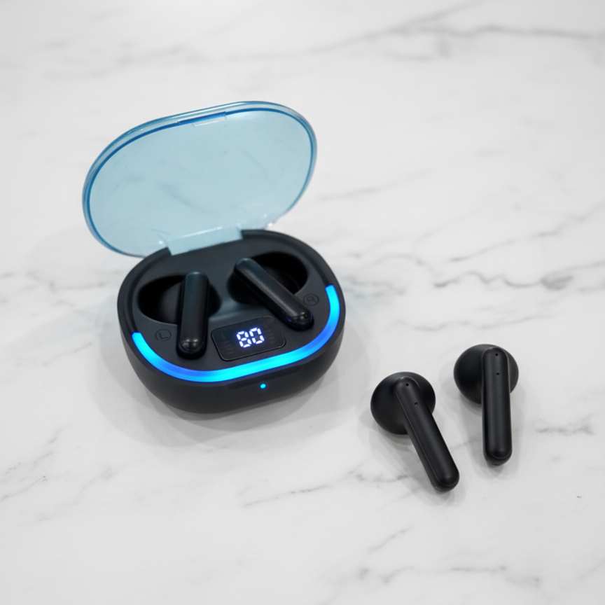Damix Digital Indicator True Wireless Headset – High-Quality Sound, Comfortable Fit (Random Colors)