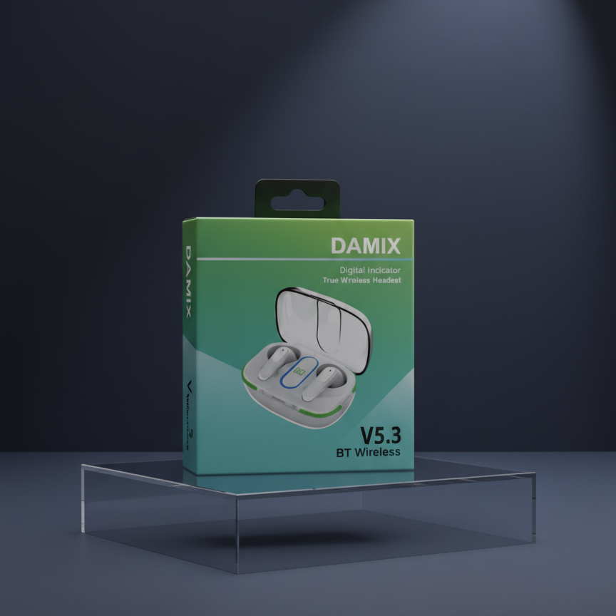 Damix Digital Indicator True Wireless Headset – High-Quality Sound, Comfortable Fit (Random Colors)
