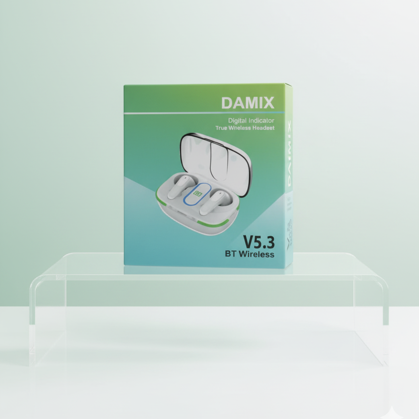 Damix Digital Indicator True Wireless Headset – High-Quality Sound, Comfortable Fit (Random Colors)