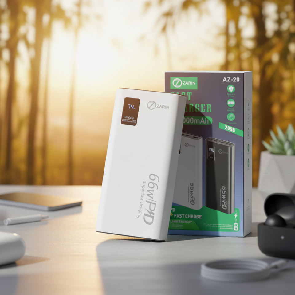 ZARIN AZ-20 20000mAh Power Bank: 66W PD Super Fast Charging External Battery Pack with Digital Display random colour