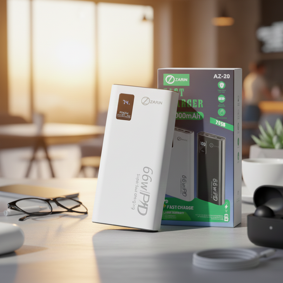 ZARIN AZ-20 20000mAh Power Bank: 66W PD Super Fast Charging External Battery Pack with Digital Display random colour
