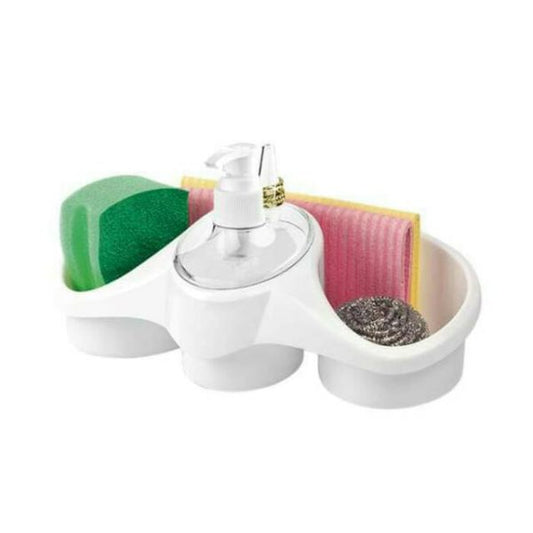 3-in-1 Soap Dispenser & Sponge Holder for Kitchen – Plastic (Random Color) | Space-Saving & Stylish