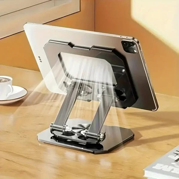 360° Rotating Metal Tablet & Mobile Stand – Adjustable, Foldable, and Portable Desk Mount with Cooling Design