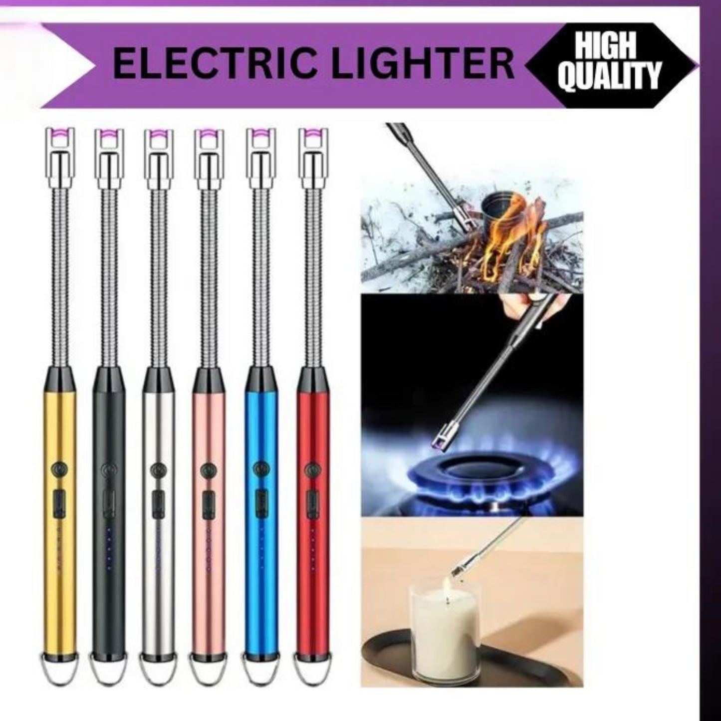 USB Rechargeable Flameless Arc Lighter Windproof Flexible for Candles Camping Kitchen Fireplaces