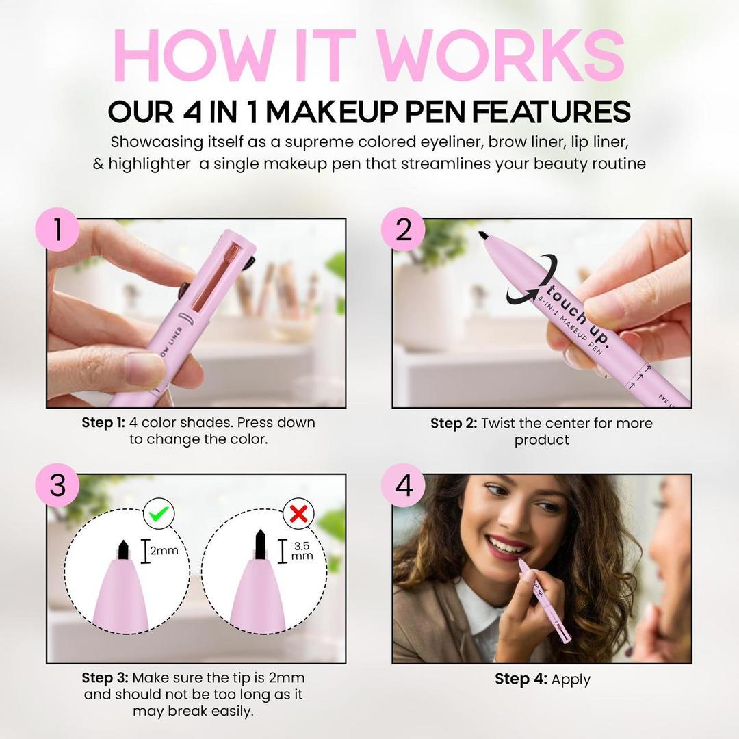 4-in-1 Refillable Makeup Pen – Multitasking, Portable & Vegan Beauty