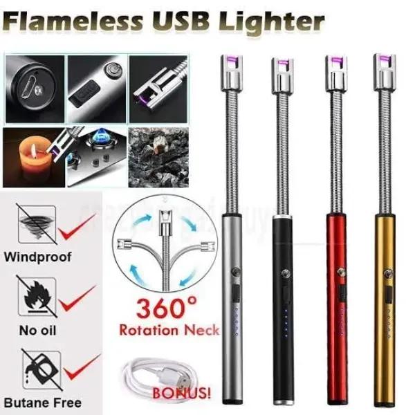 USB Rechargeable Flameless Arc Lighter Windproof Flexible for Candles Camping Kitchen Fireplaces