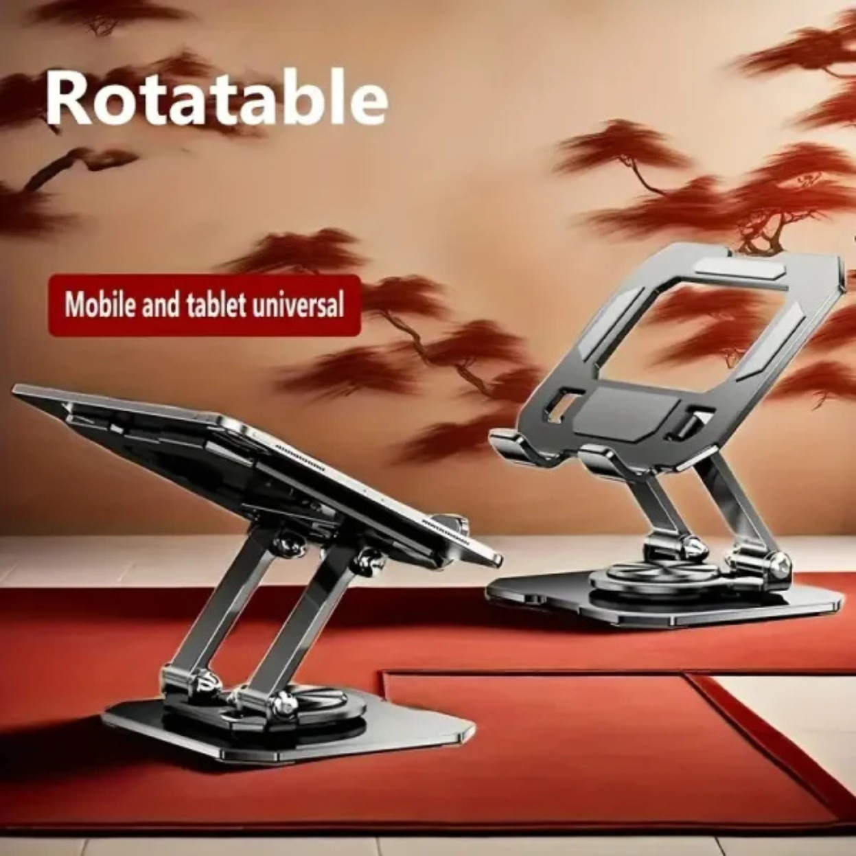360° Rotating Metal Tablet & Mobile Stand – Adjustable, Foldable, and Portable Desk Mount with Cooling Design