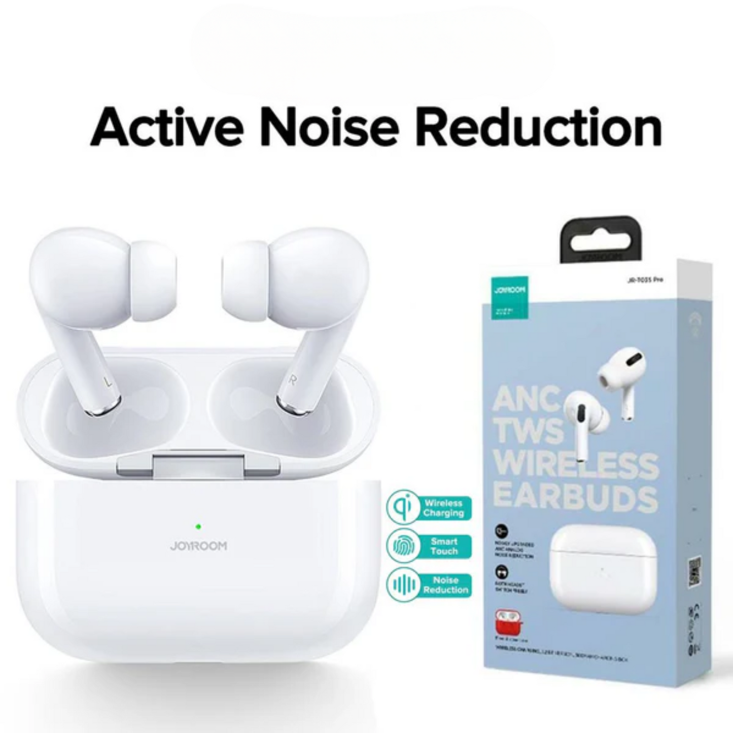 T03s Pro Joyroom Tws Active Noise Cancelling Anc Earbuds With Premium Case – White Earbuds Joyroom