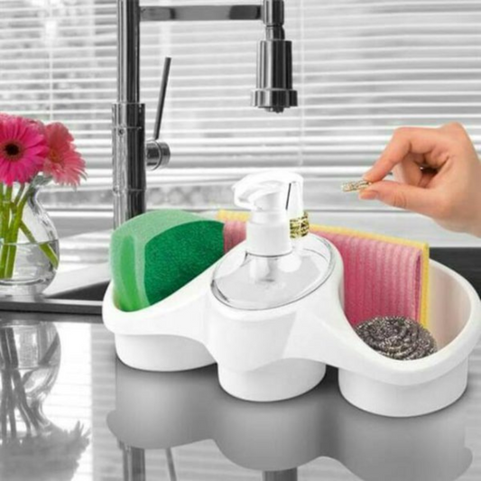 3-in-1 Soap Dispenser & Sponge Holder for Kitchen – Plastic (Random Color) | Space-Saving & Stylish