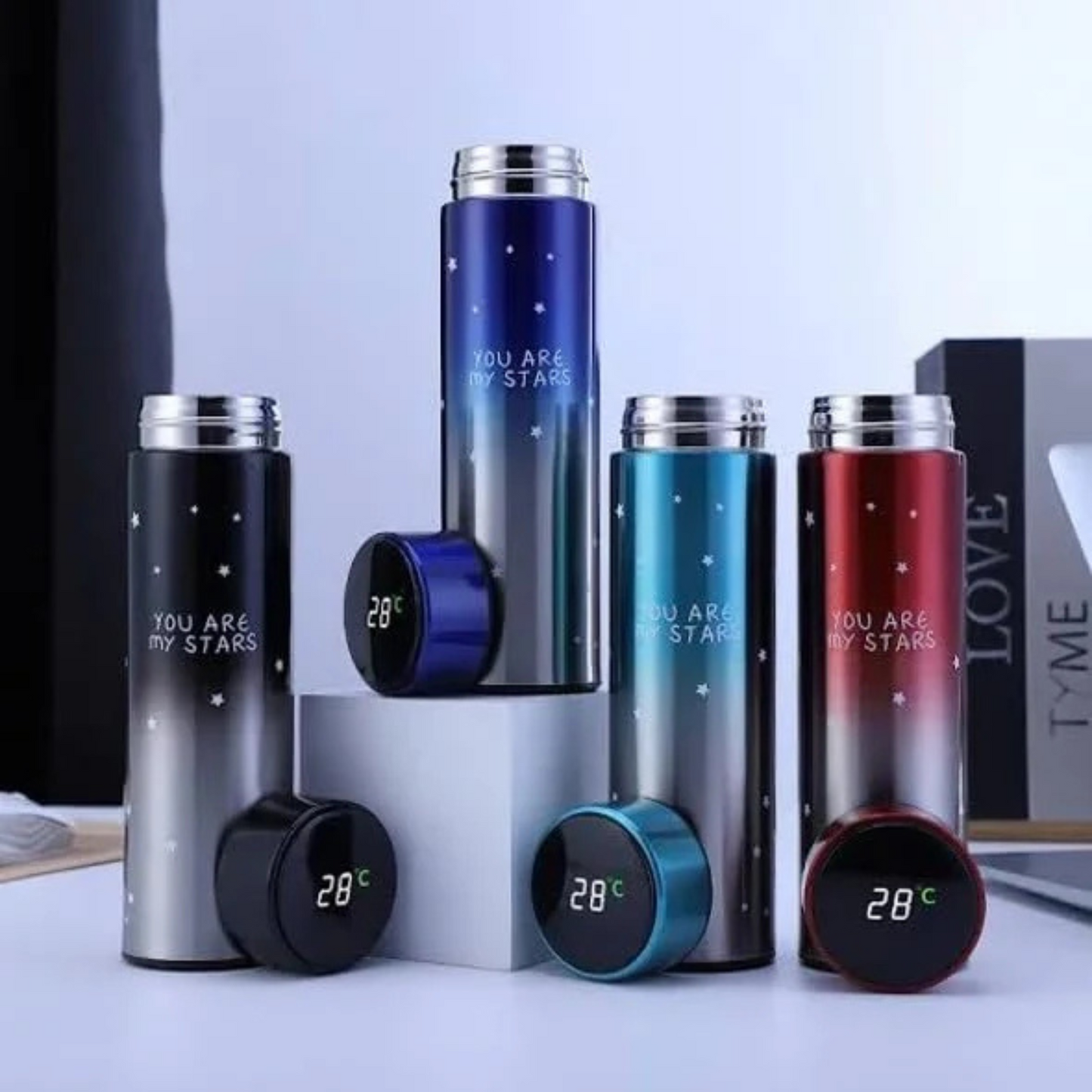 Stars Colorful Smart LED Temperature Bottle – 500ml (Random Color) | Insulated & Leak-Proof