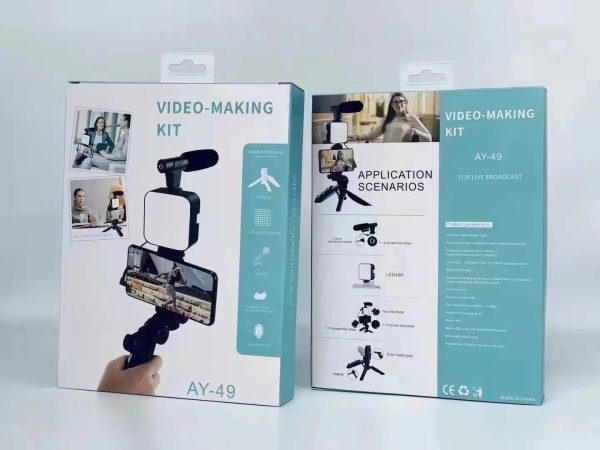 AY-49 Vlogger Video Making Kit | Microphone, LED Light, Mini Tripod & Mobile Holder