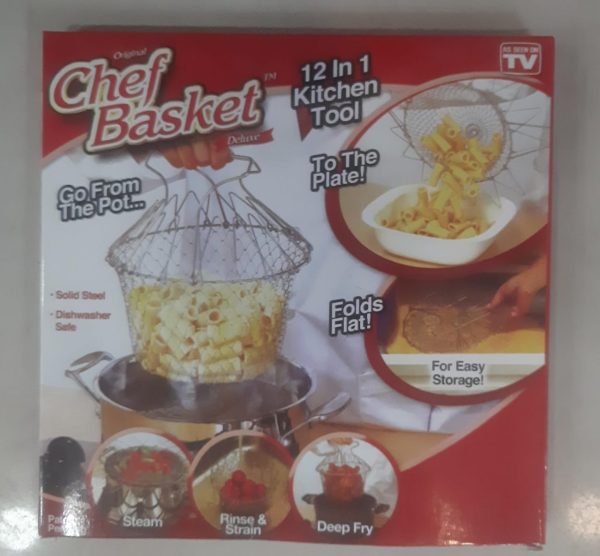 Stainless Steel Foldable Chef Basket – Multi-Purpose Kitchen Colander, Strainer & Deep Fryer