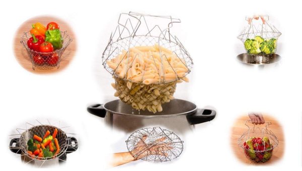 Stainless Steel Foldable Chef Basket – Multi-Purpose Kitchen Colander, Strainer & Deep Fryer