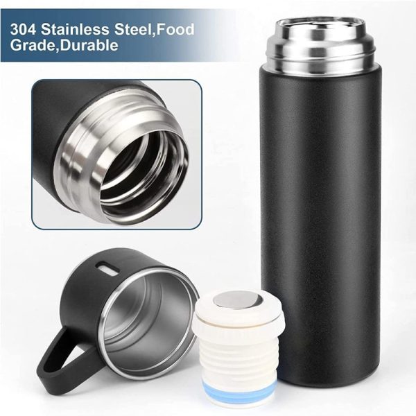 Stainless Steel Vacuum Flask Bottle & Cup Set – Insulated Thermos (Random Color)