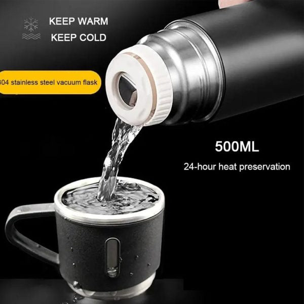 Stainless Steel Vacuum Flask Bottle & Cup Set – Insulated Thermos (Random Color)