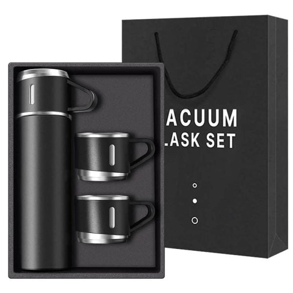 Stainless Steel Vacuum Flask Bottle & Cup Set – Insulated Thermos (Random Color)